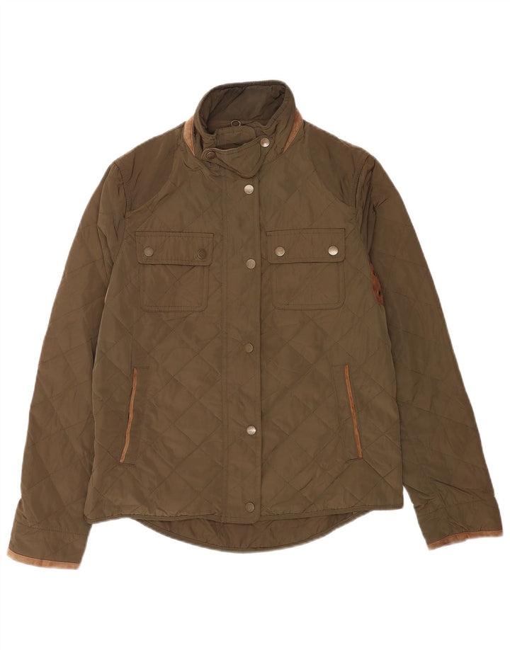 Massimo Dutti Dame Quiltet Jakke UK 14 Medium Khaki Nylon