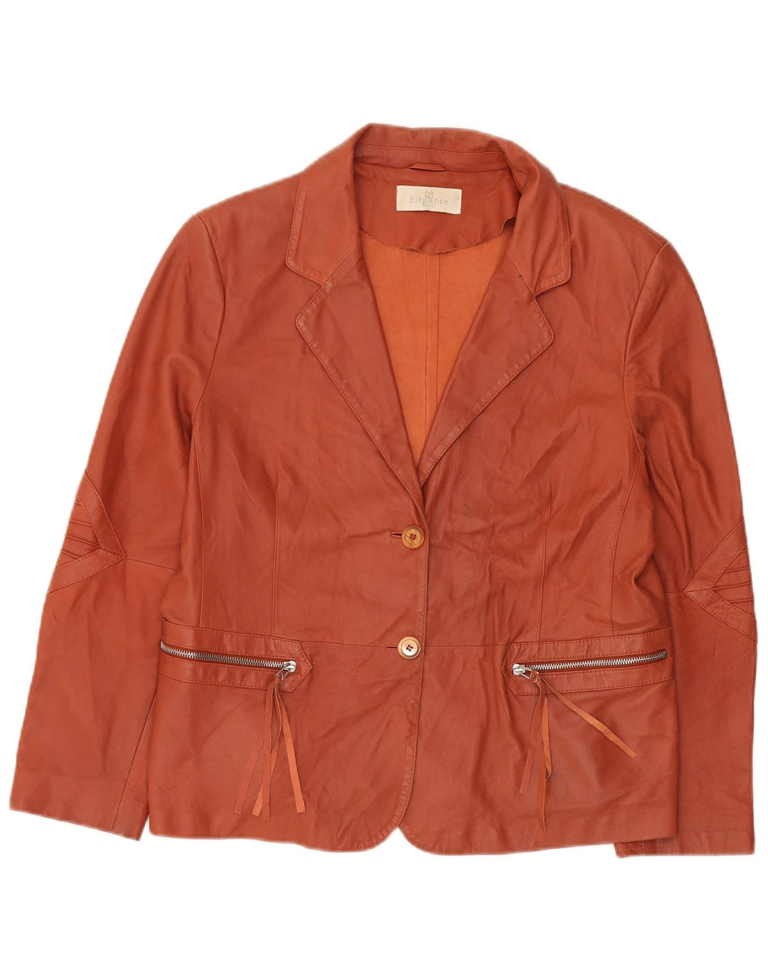 ELEGANCE PARIS Dame 2-knaps blazerjakke UK 20 2XL Brunt læder