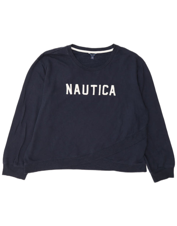 Nautica Dame Grafisk Sweatshirt Jumper UK 20 2XL Marineblå Bomuld