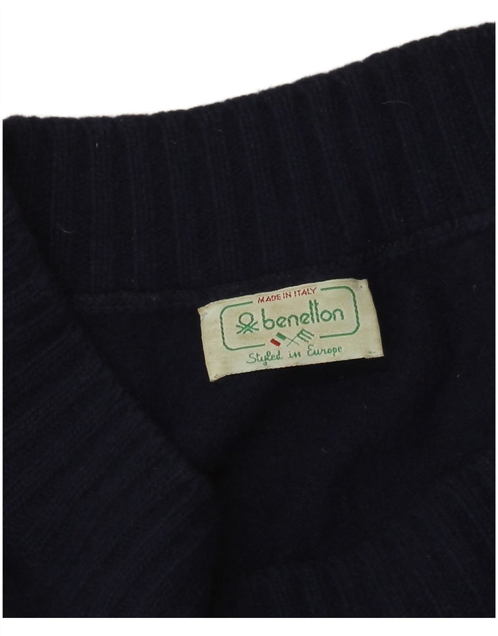 BENETTON Dame Boat Neck Jumper Sweater UK 12 Medium Navy Blue Akryl
