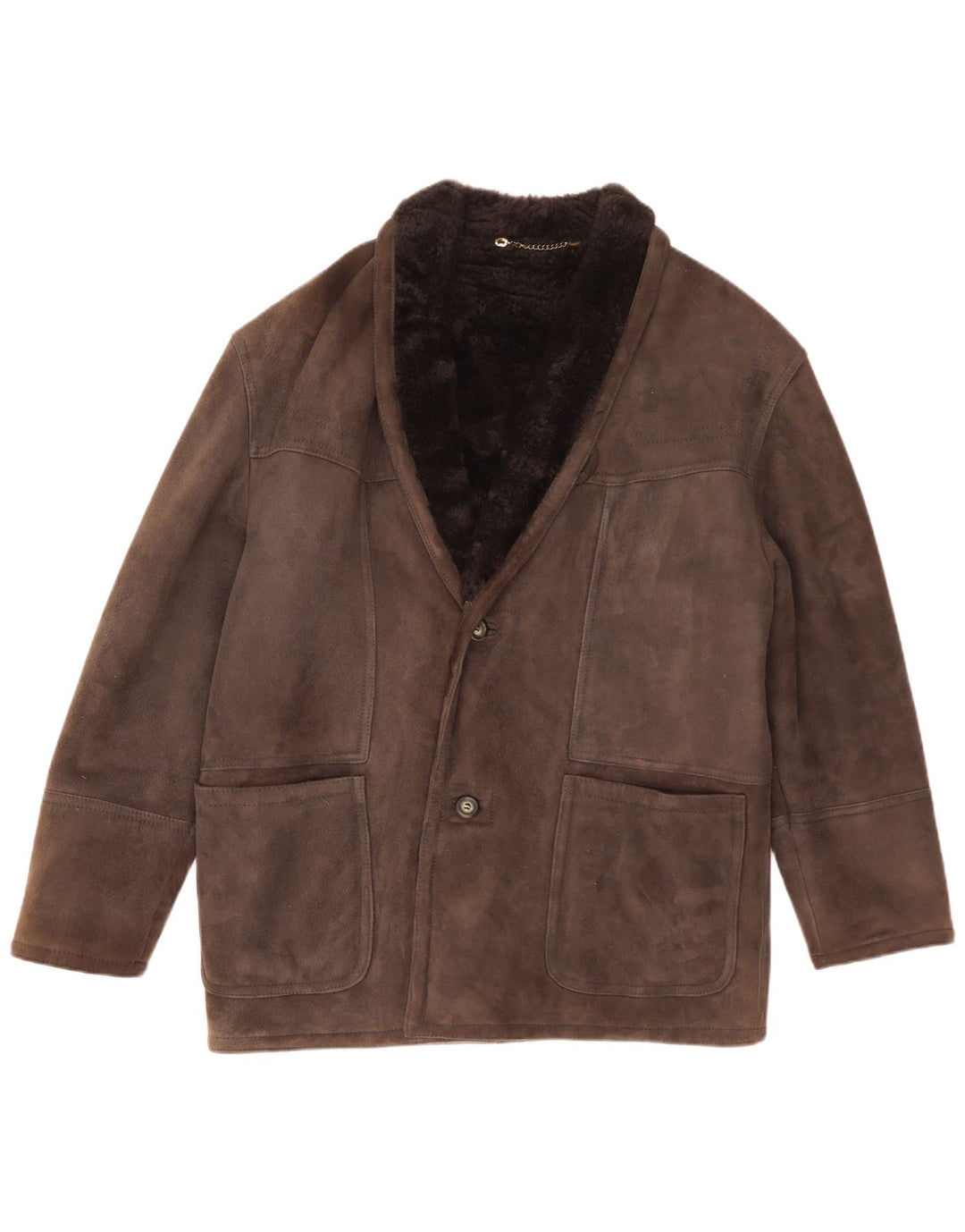 Vintage Herre Shearling Jacket IT 48 Medium Grey Læder