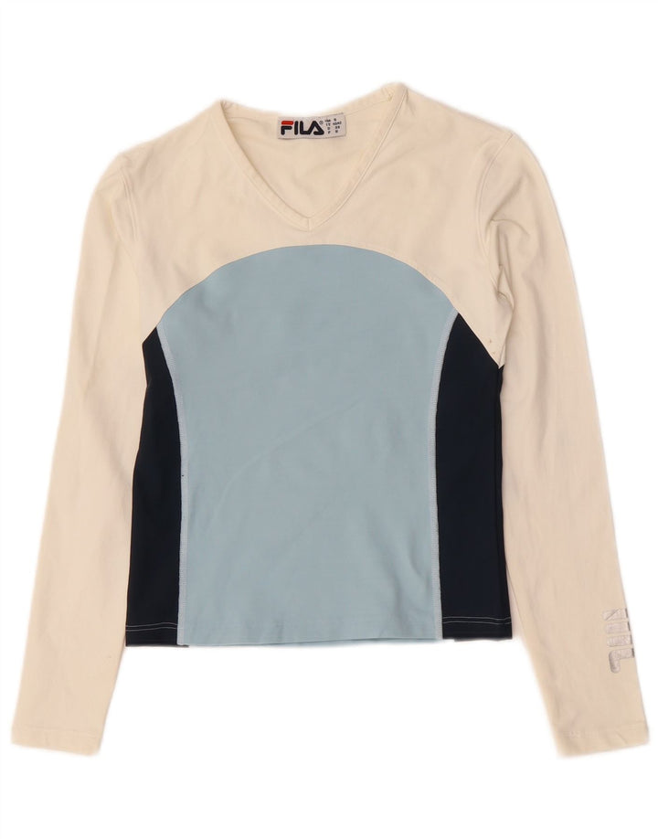 Fila Womens Crop Grafisk Top Langærmet IT 40/42 Small White Colourblock