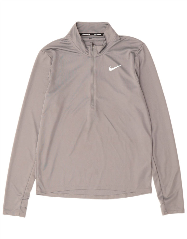 NIKE Herre Dri Fit Pullover med lynlås-hals Træningsdragt Top Lille grå polyester