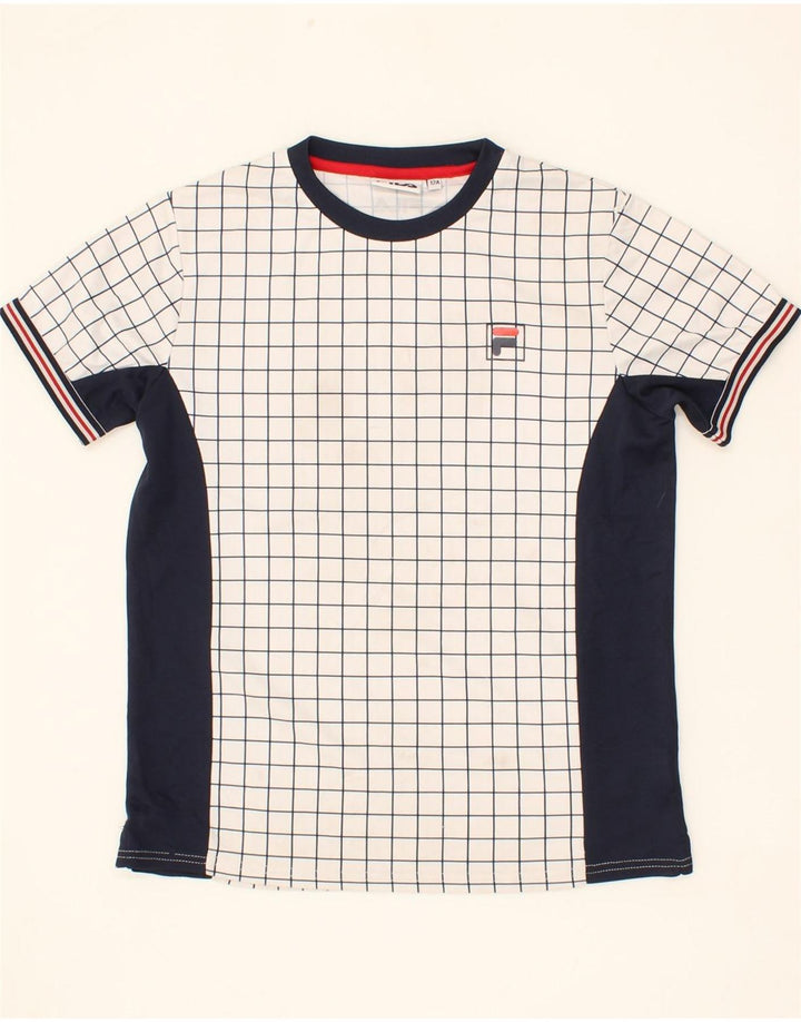 FILA Boys T-Shirt Top 11-12 Years White Check Polyester Vintage Fila and Second-Hand Fila from Messina Hembry 