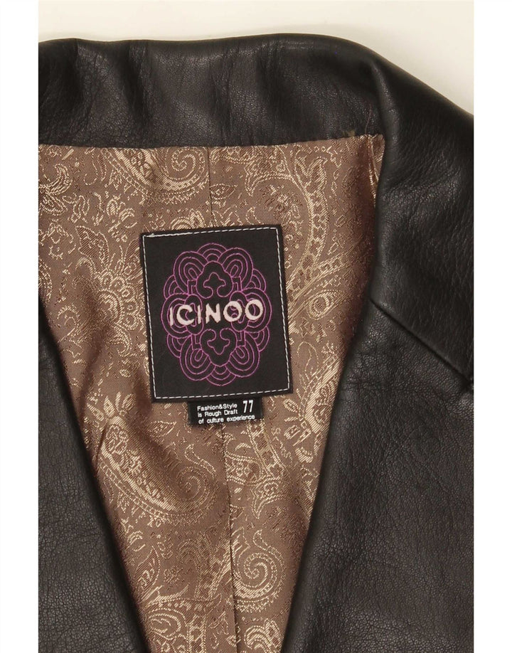 Icinoo Dame 1 Knap Læder Blazer Jacket UK 10 Lille Sort