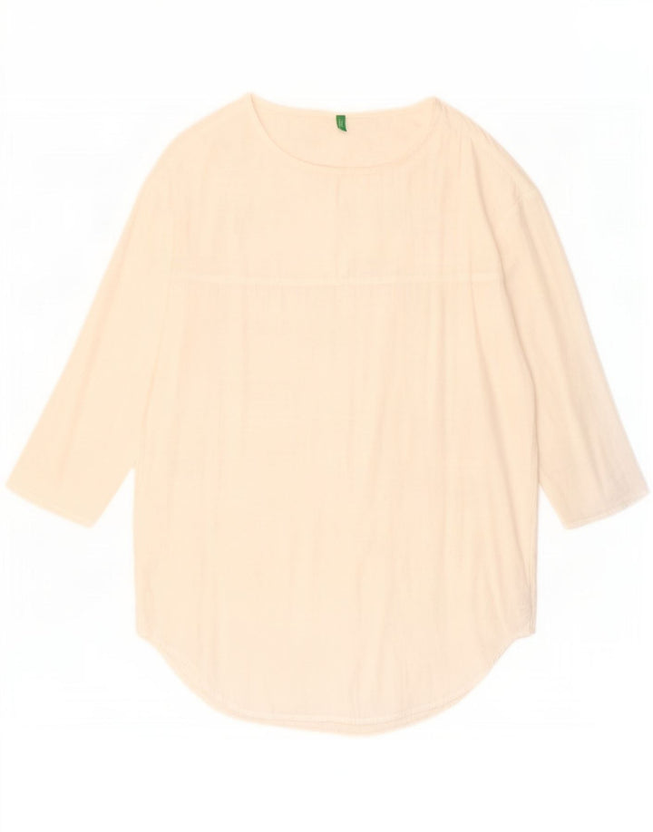Benetton Dame 3/4 ærmet Tunika Top UK 14 Medium White Viscose