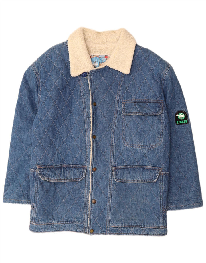 VINTAGE Herre Denim Sherpa Jacket UK 40 Large Blue Cotton Classic