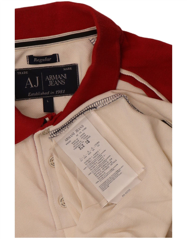 Armani Jeans Herre Regular Polo Shirt Large Off White Colourblock Bomuld