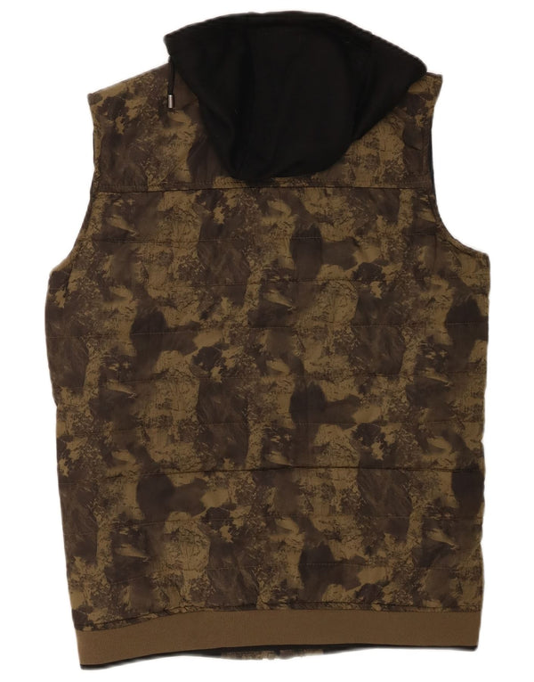 Zara Mens Hooded Padded Gilet UK 38 Medium Khaki Camouflage Polyester