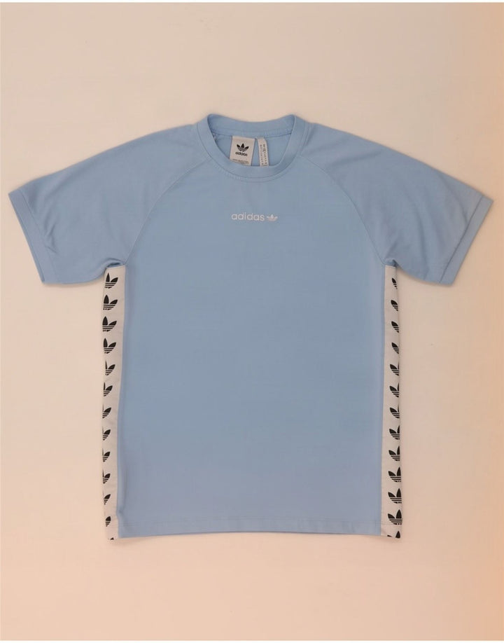 Adidas Herre grafisk T-shirt Top Medium Blue Colourblock Polyester