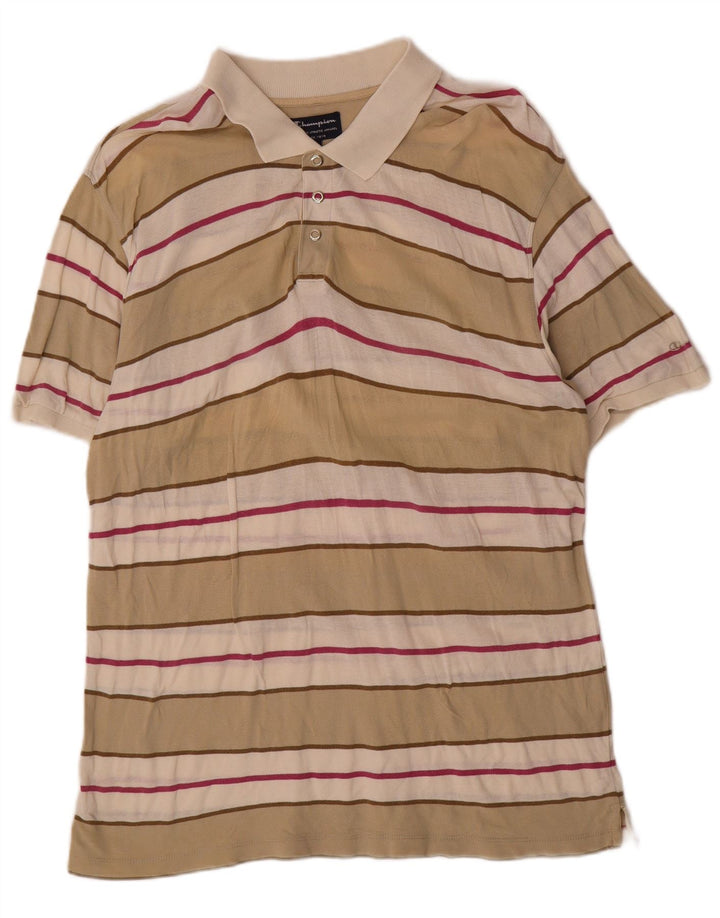 Champion herre poloshirt stor beige stribet bomuld