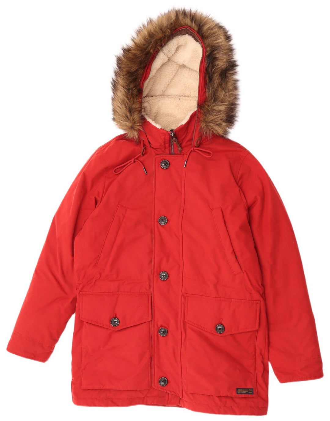 Abercrombie & Fitch Herre hættepolstret frakke UK 38 Medium Rød Polyester