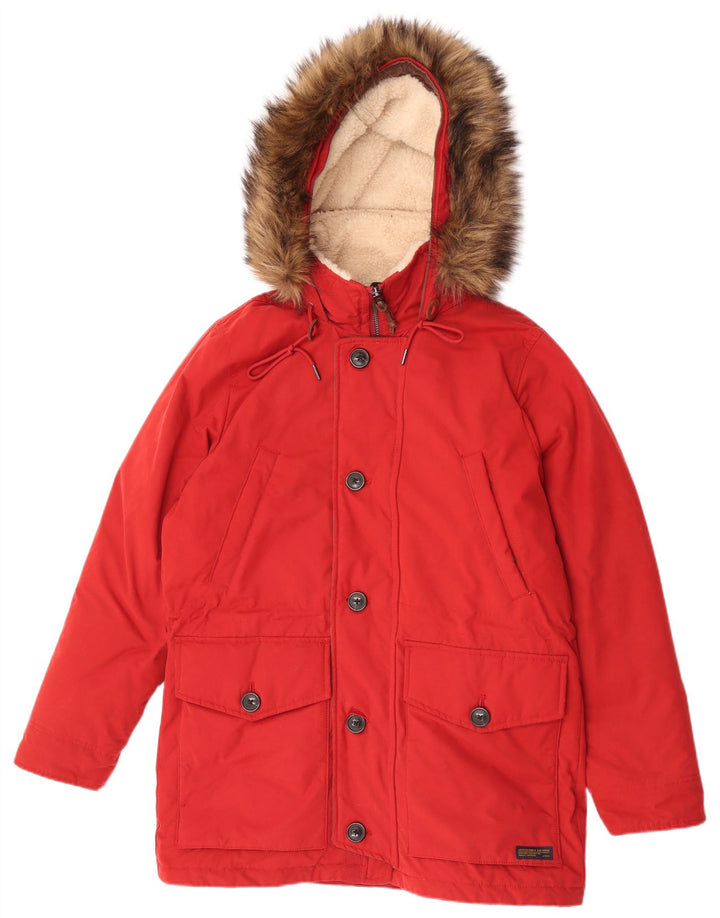 Abercrombie & Fitch Herre hættepolstret frakke UK 38 Medium Rød Polyester