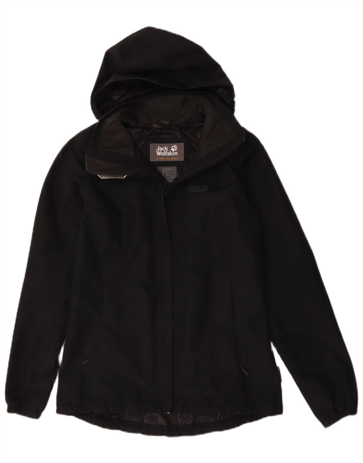 Jack Wolfskin Dame Hætte Regnjakke UK 6 XS Sort Polyester