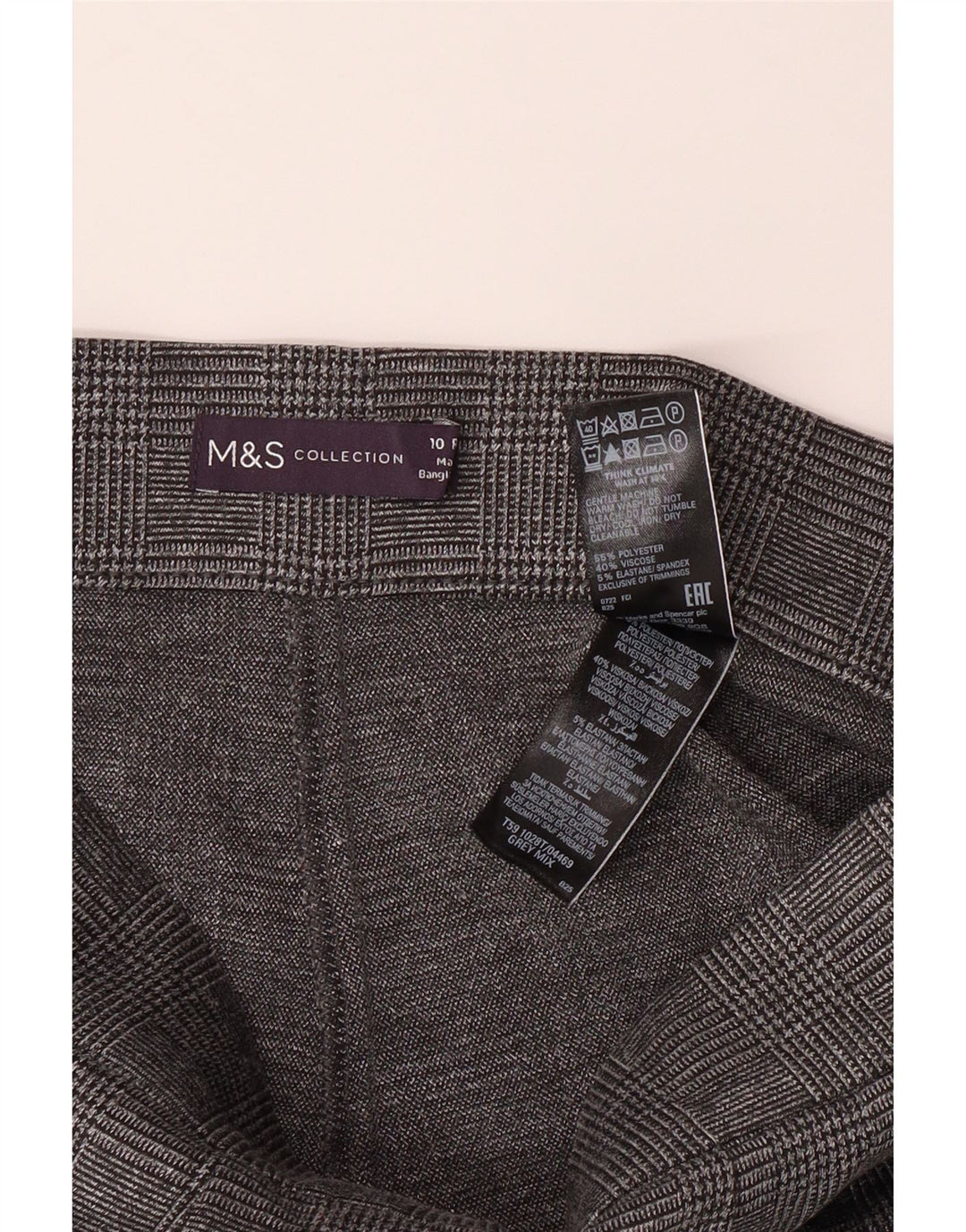 MARKS & SPENCER Womens Chino Trousers UK 10 Small W27 L27 Grey Check Vintage Marks & Spencer and Second-Hand Marks & Spencer from Messina Hembry 