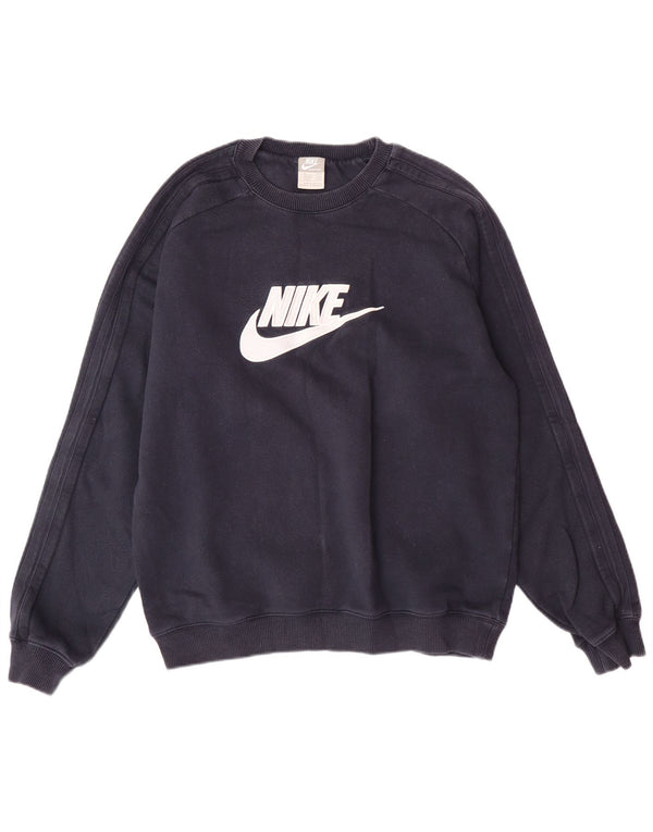 NIKE grafisk sweatshirt til mænd UK 39/41 Medium marineblå bomuld