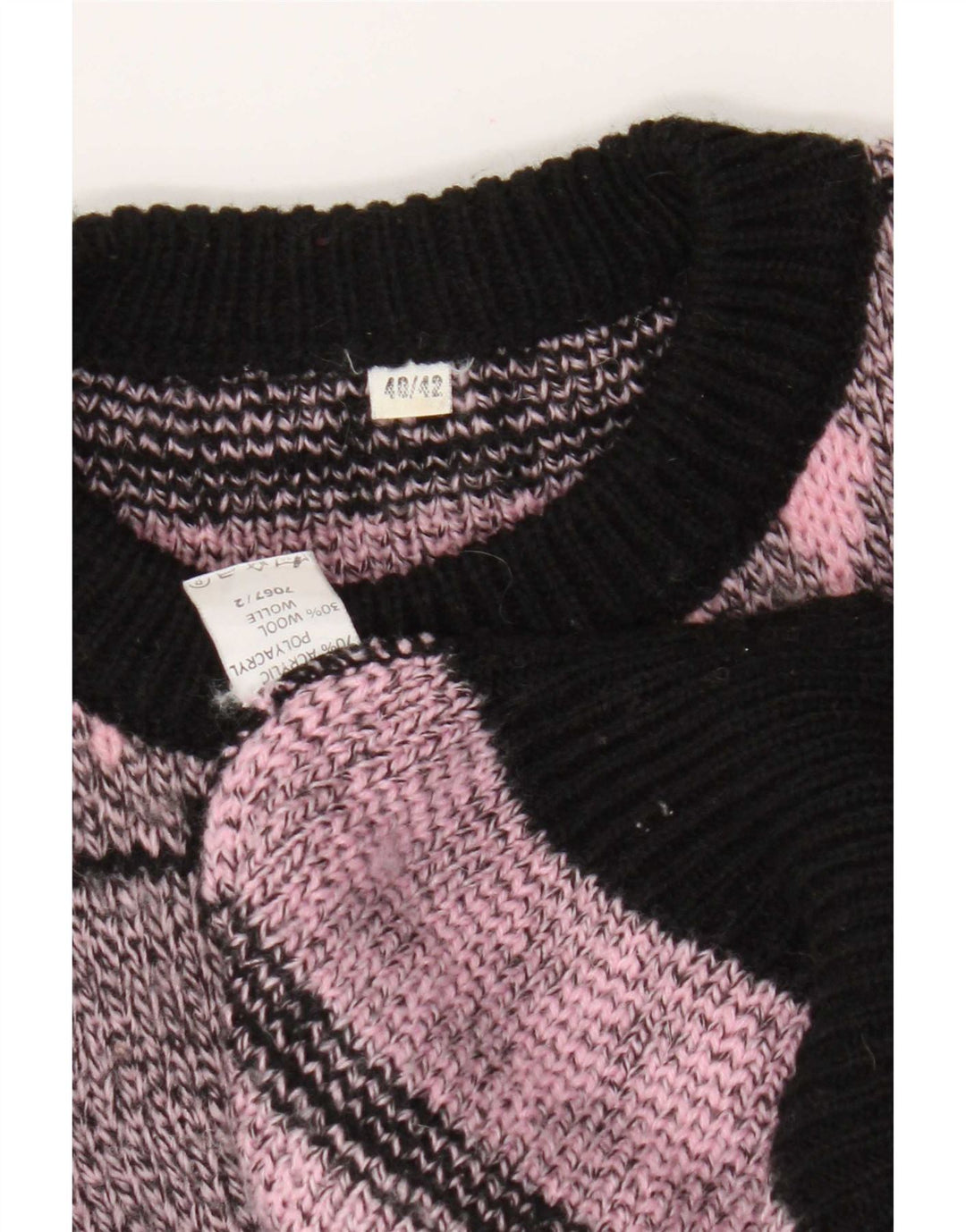 Vintage dame sweater med rund hals EU 40/42 Medium Pink Geometrisk