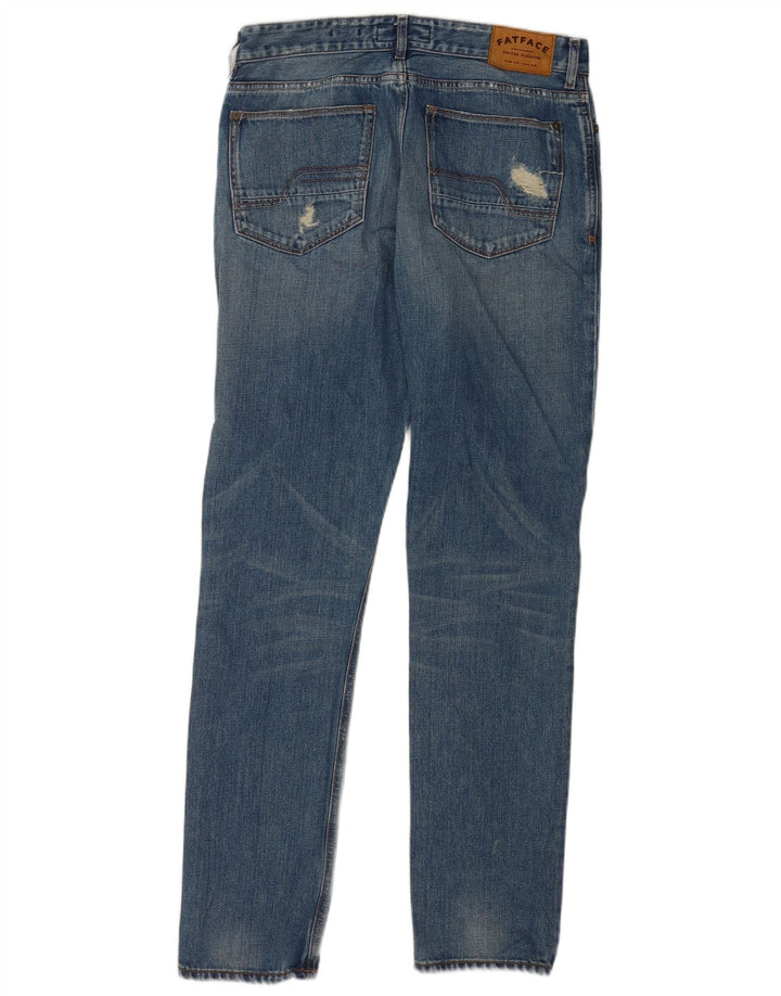 Fat Face Mænd Distressed Slim Jeans W32 L33 Blå Bomuld
