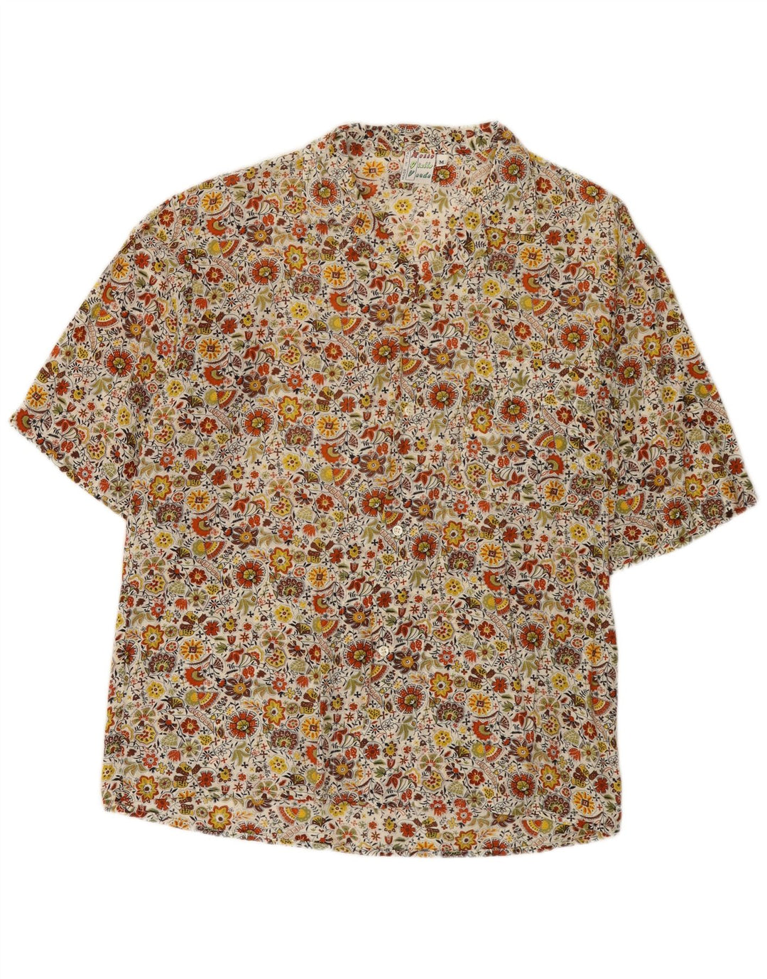Vintage Kortærmet Herreskjorte Medium Multicolored Floral