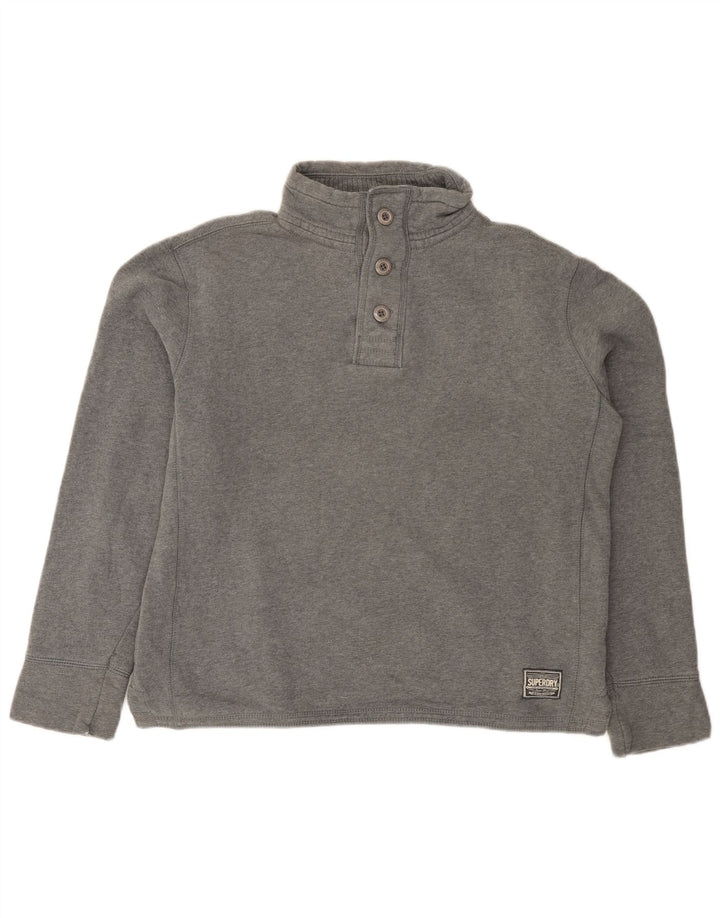 Superdry Herre Button Neck Sweatshirt Jumper Medium Grey Bomuld