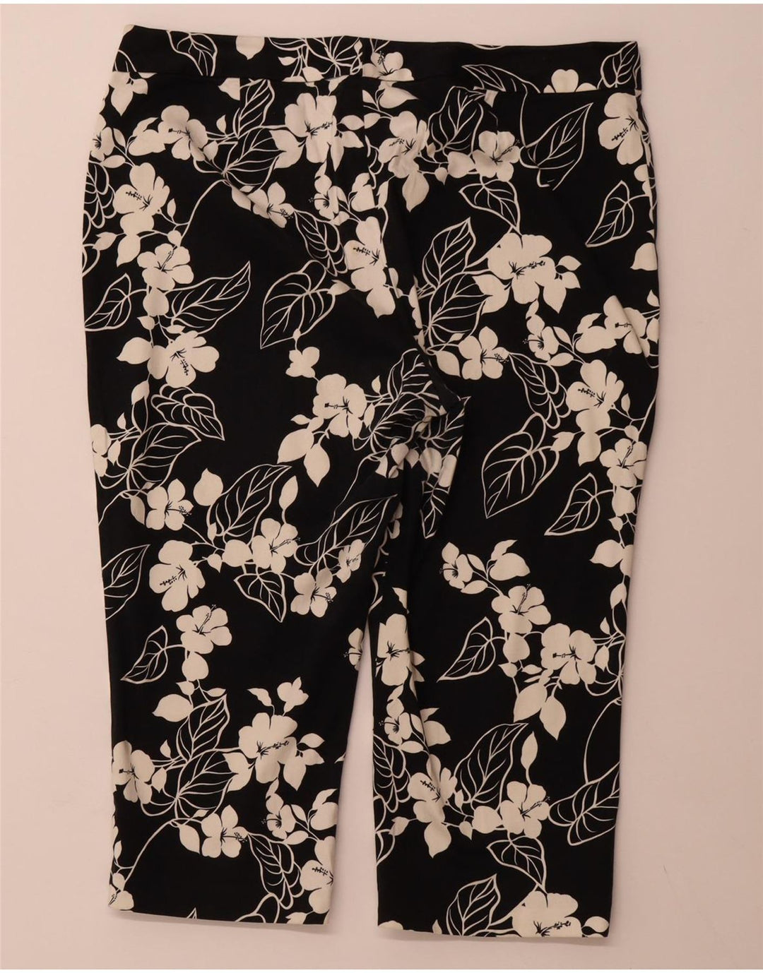 CHAPS Lige Capri-bukser til kvinder US 16 2XL W38 L20 Sort blomstret bomuld