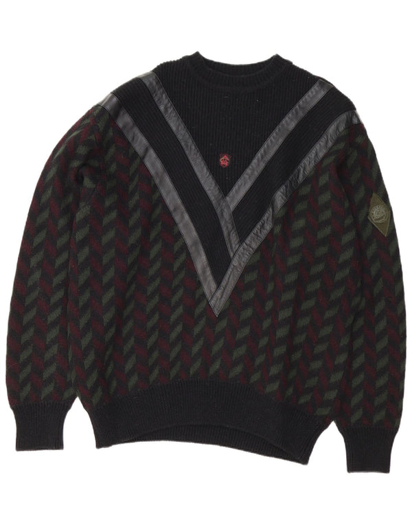Vintage Herre Crew Neck sweater IT 54 XL Sort Geometrisk