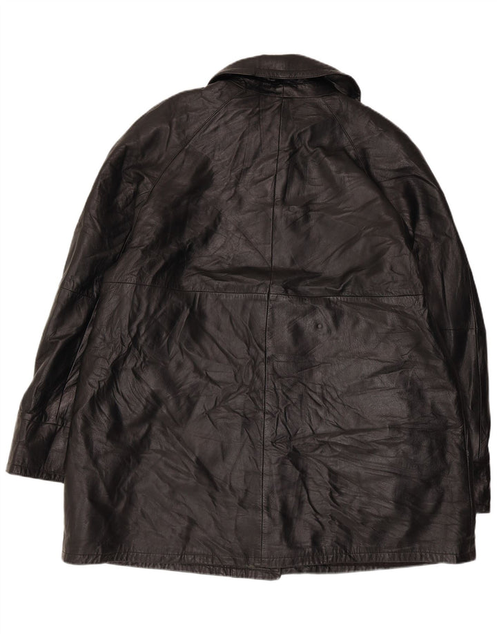 VINTAGE Oversized læderfrakke til kvinder IT 50 XL sort læder