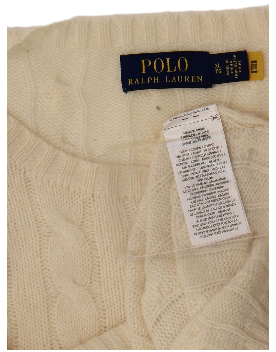 POLO RALPH LAUREN Herre Crew Neck Jumper Sweater XL Off White Uld
