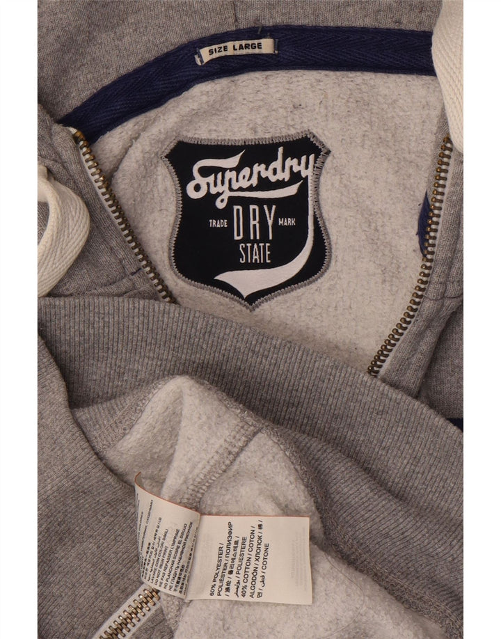 SUPERDRY Herre grafisk hættetrøje med lynlås Stor grå polyester