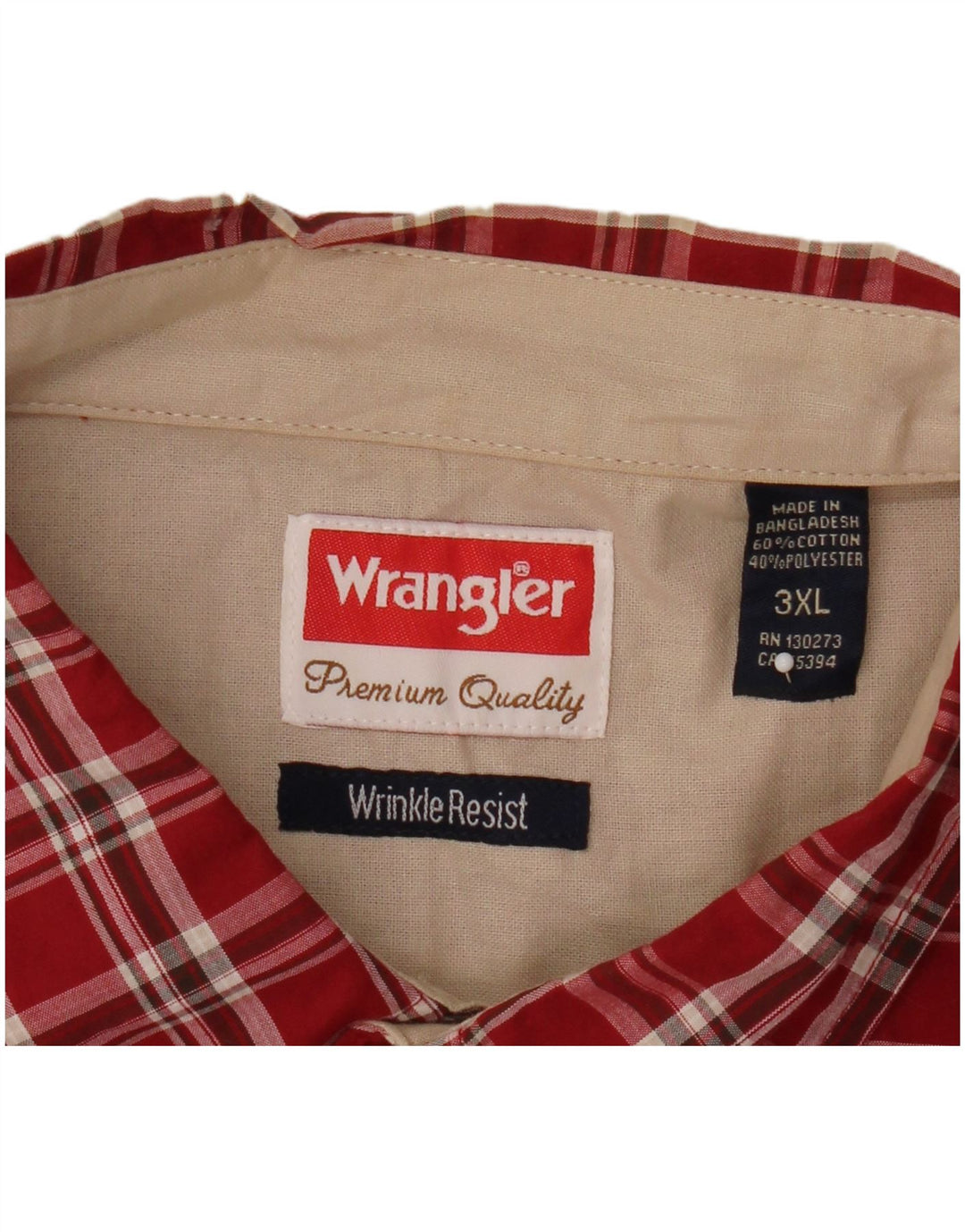 Wrangler kortærmet herreskjorte 3XL rød ternet bomuld
