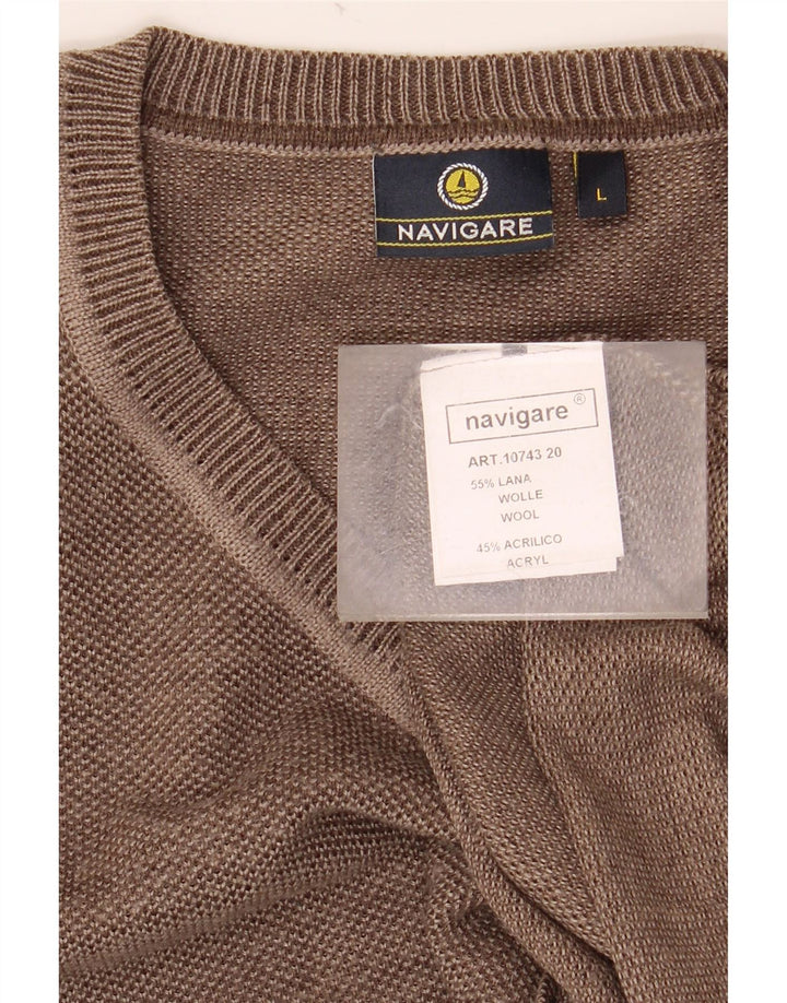NAVIGARE Dame V-hals sweater UK 16 Stor brun uld