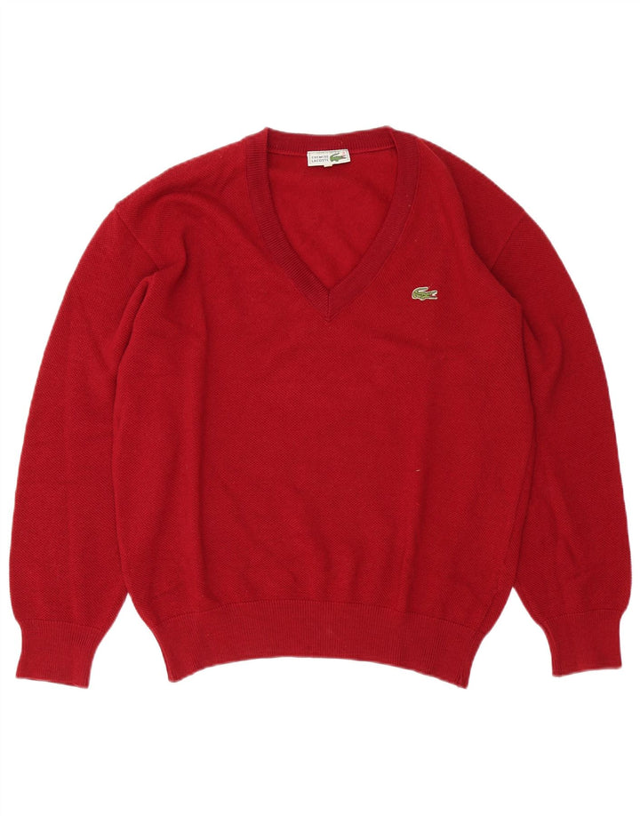 Lacoste Herre V-hals sweater str. 5 Large Rød Uld