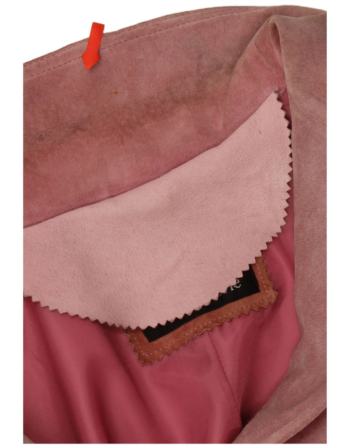 VINTAGE Dame 2-knaps ruskindsblazerjakke IT 46 Large Pink Læder