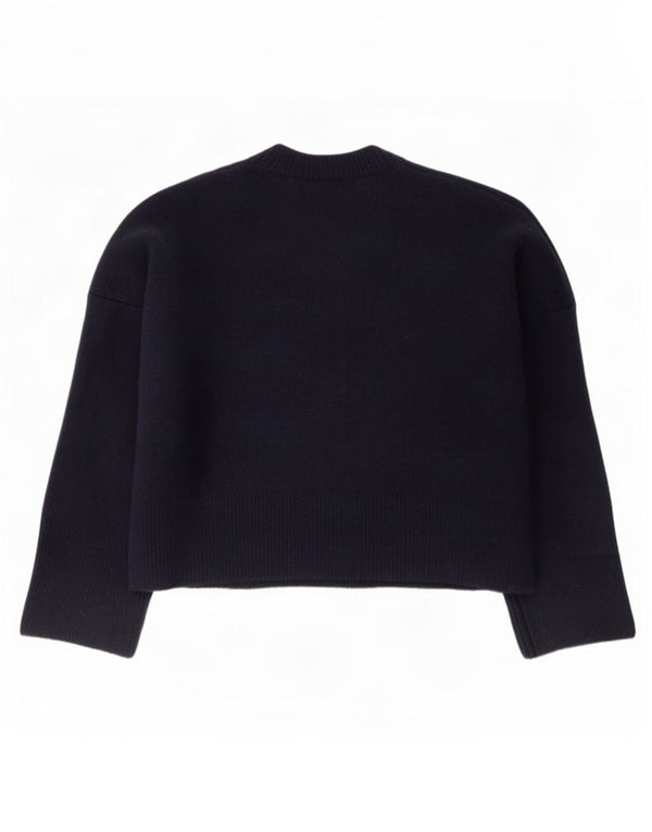 Zara Womens Crop Oversized Crew Neck Jumper Sweater UK 14 Medium Navy Blue