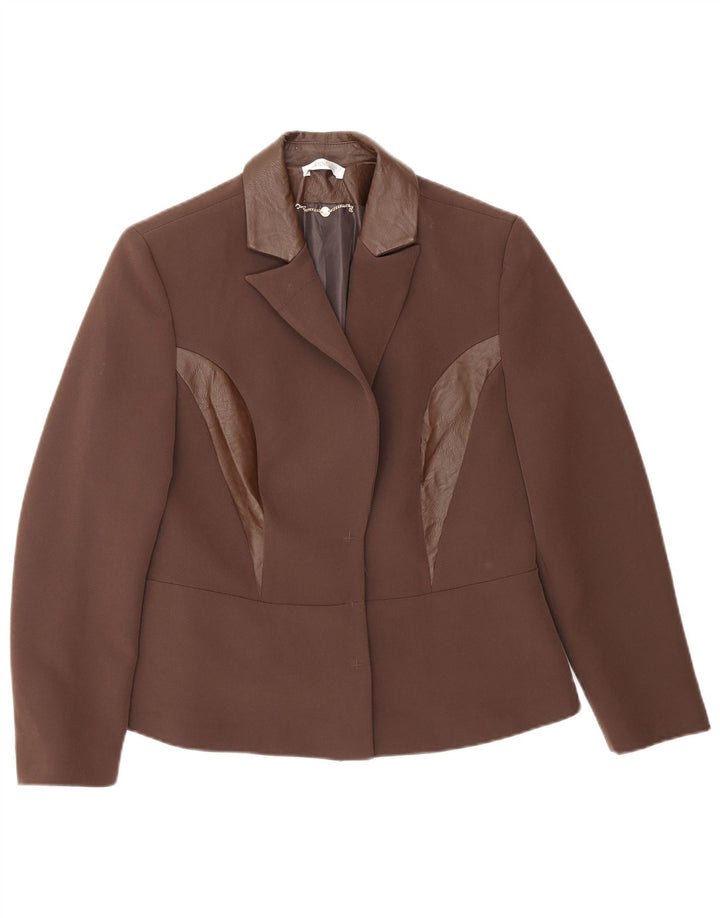 Vintage Dame Blazer Jacket IT 46 Large Brown Colourblock Polyester