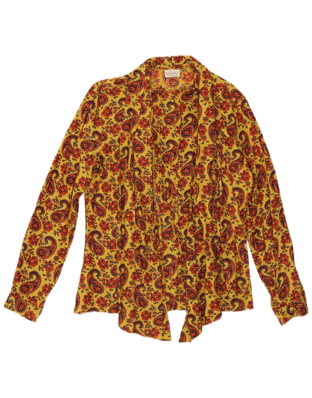 Byblos Dame Front Tie Shirt Bluse IT 44 Medium Yellow Paisley