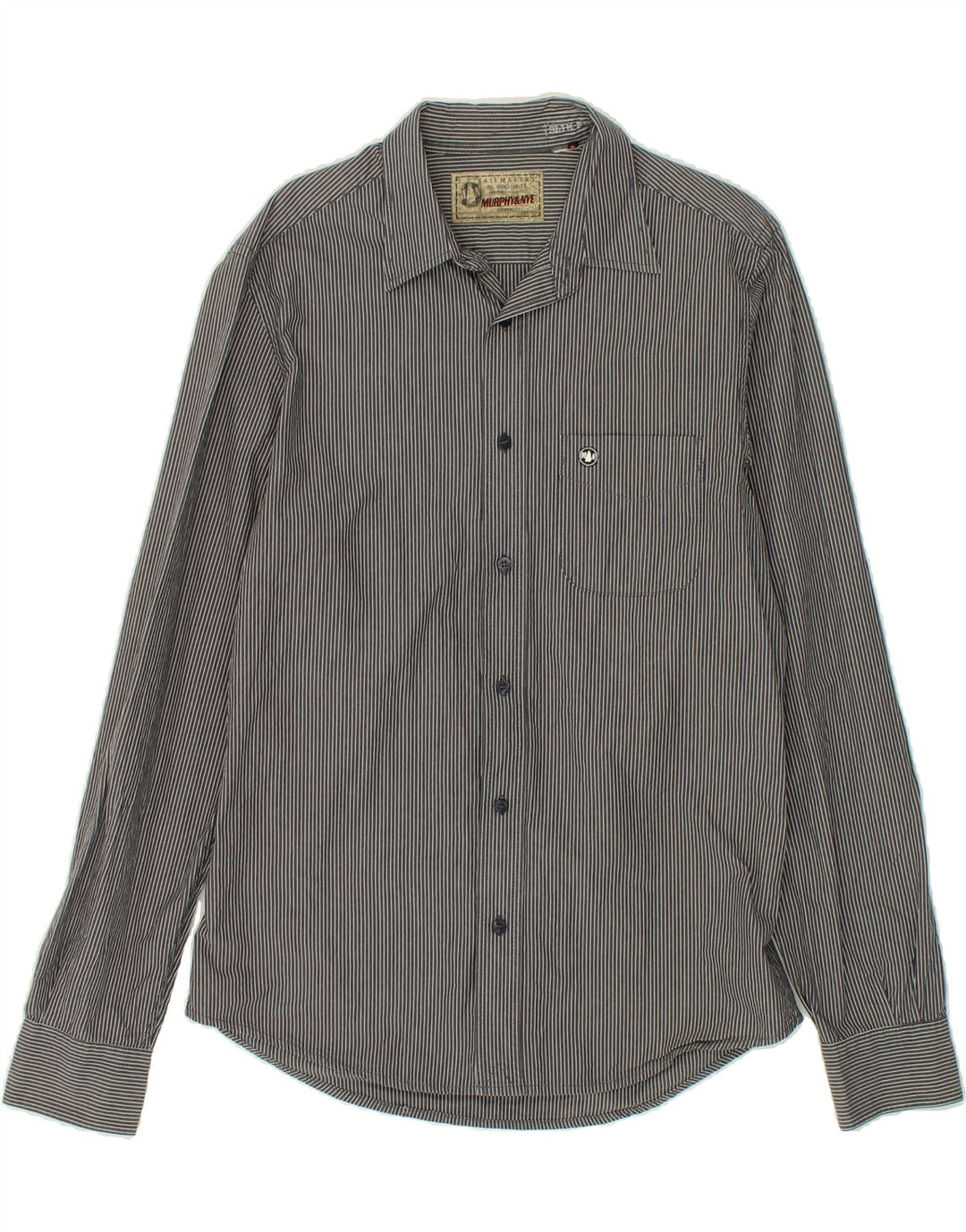 MURPHY & NYE Mens Slim Fit Shirt Large Navy Blue Pinstripe Vintage Murphy & Nye and Second-Hand Murphy & Nye from Messina Hembry 