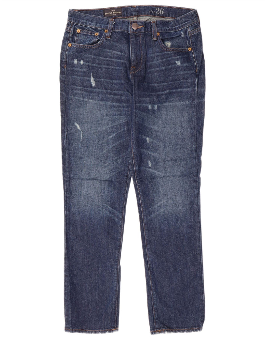 J. Crew Kvinde Kæreste Distressed Slim Jeans W26 L28 Blå Bomuld