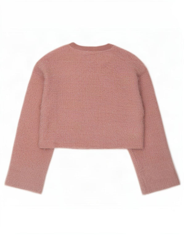 Zara Womens Crop Crew Neck Jumper Sweater UK 14 Medium Pink Polyester