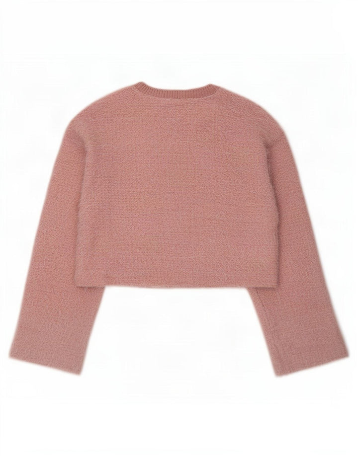 Zara Womens Crop Crew Neck Jumper Sweater UK 14 Medium Pink Polyester