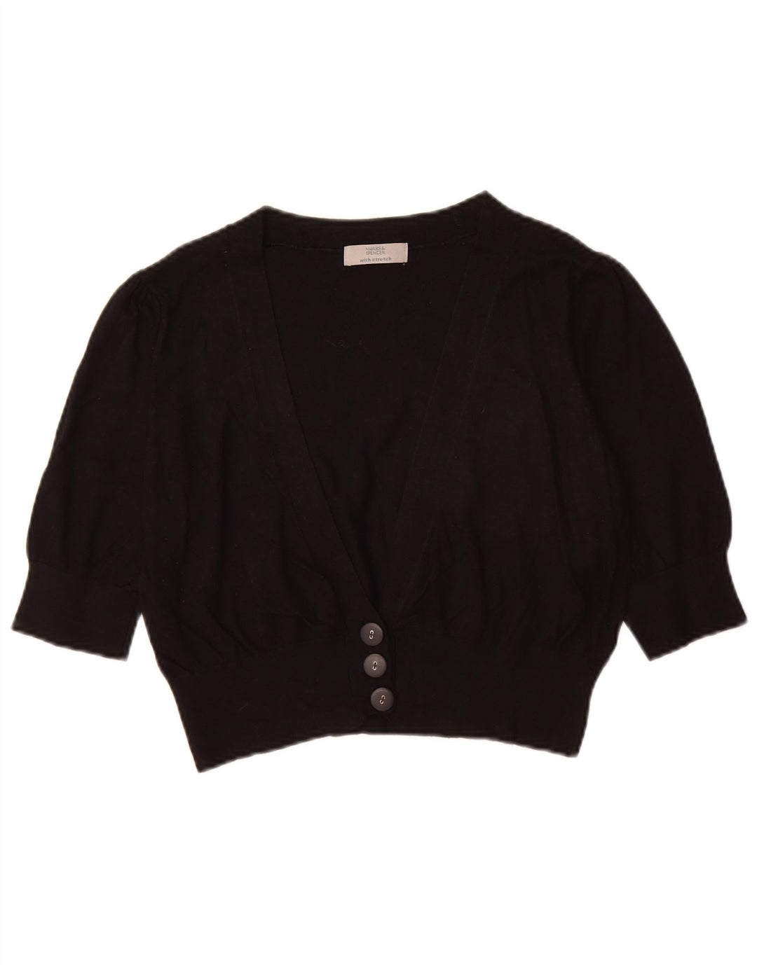Marks & Spencer Womens Crop Cardigan Sweater UK 14 Medium Black