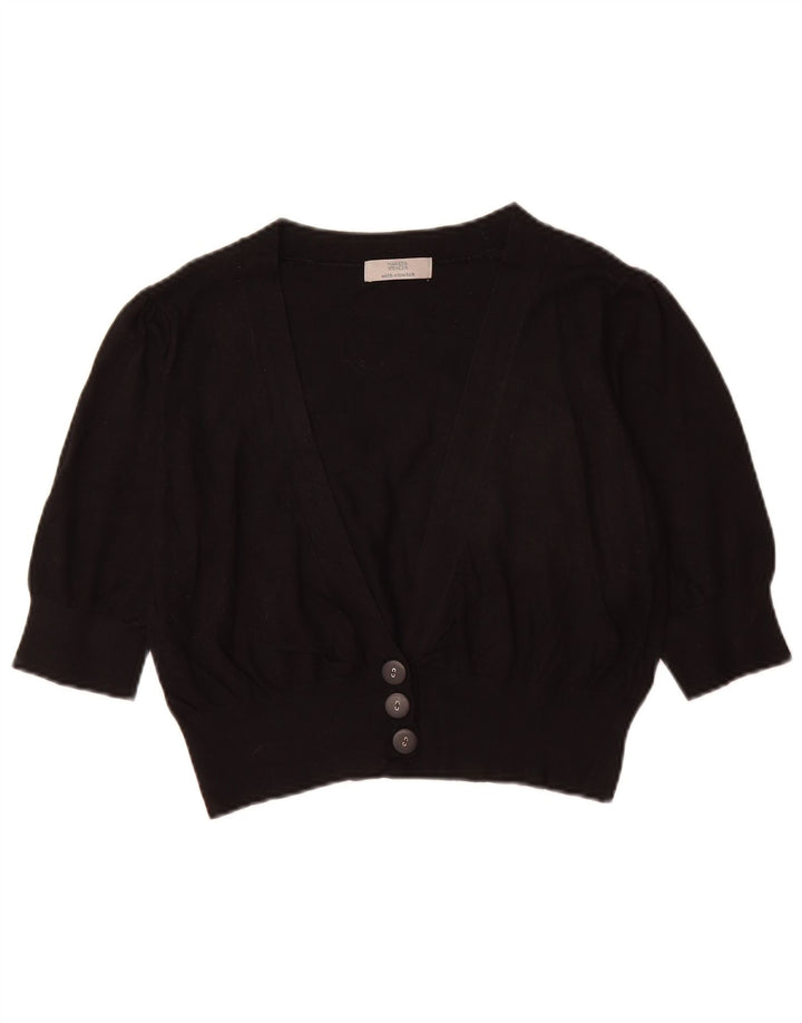 Marks & Spencer Womens Crop Cardigan Sweater UK 14 Medium Black