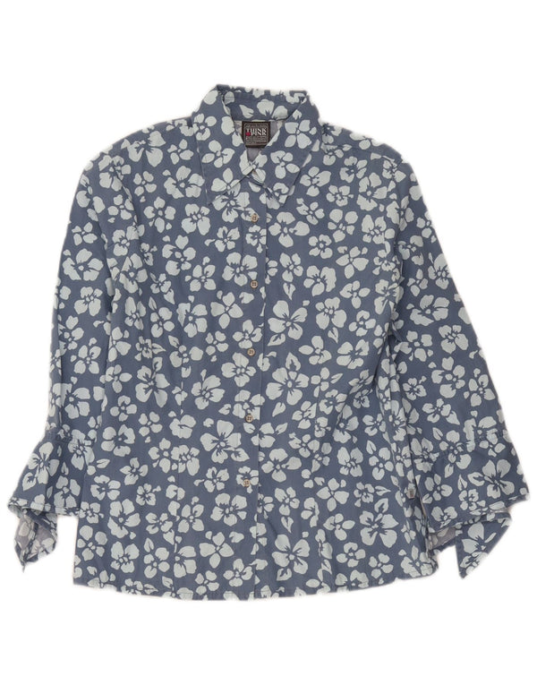 Think Pink Dame 3/4-ærmet skjorte UK 10 Small Blue Floral Cotton