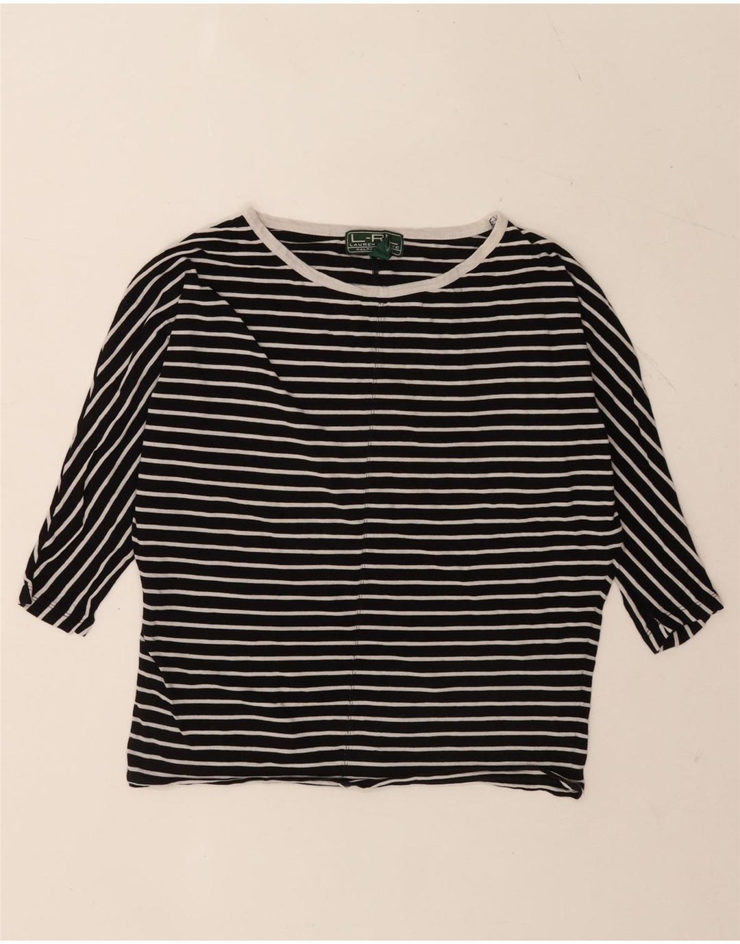 Ralph Lauren Dame Oversized Top 3/4 ærmer UK 10 Lille sort stribet