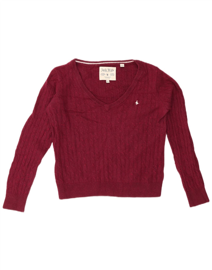 JACK WILLS Dame Crop V-hals sweater UK 10 Small Bourgogne bomuld