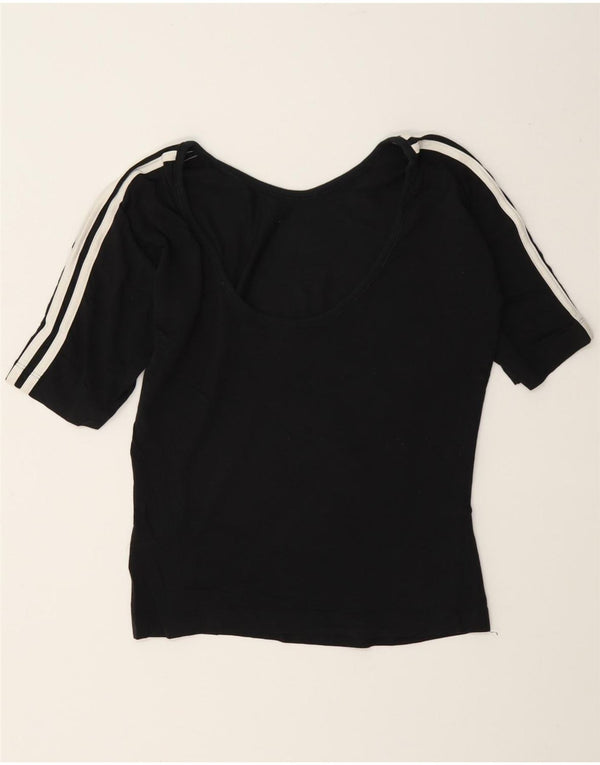 Adidas Womens Crop Graphic T-Shirt Top UK 12 Medium Black Cotton