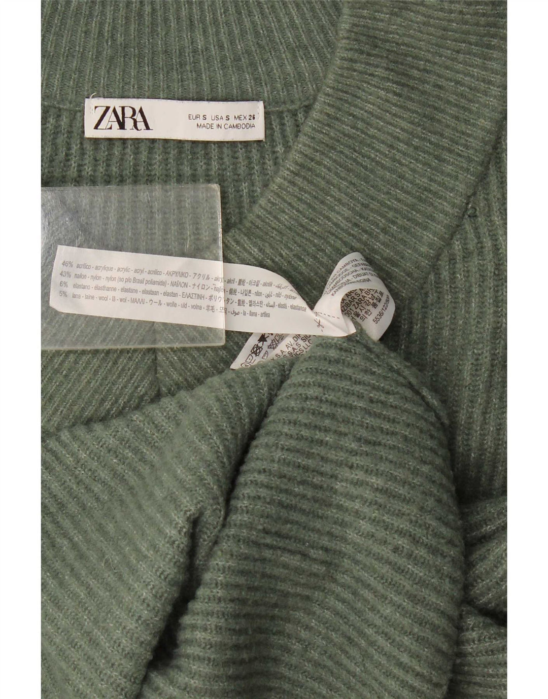 Zara Womens Oversized Crop V-hals sweater UK 10 Small Green