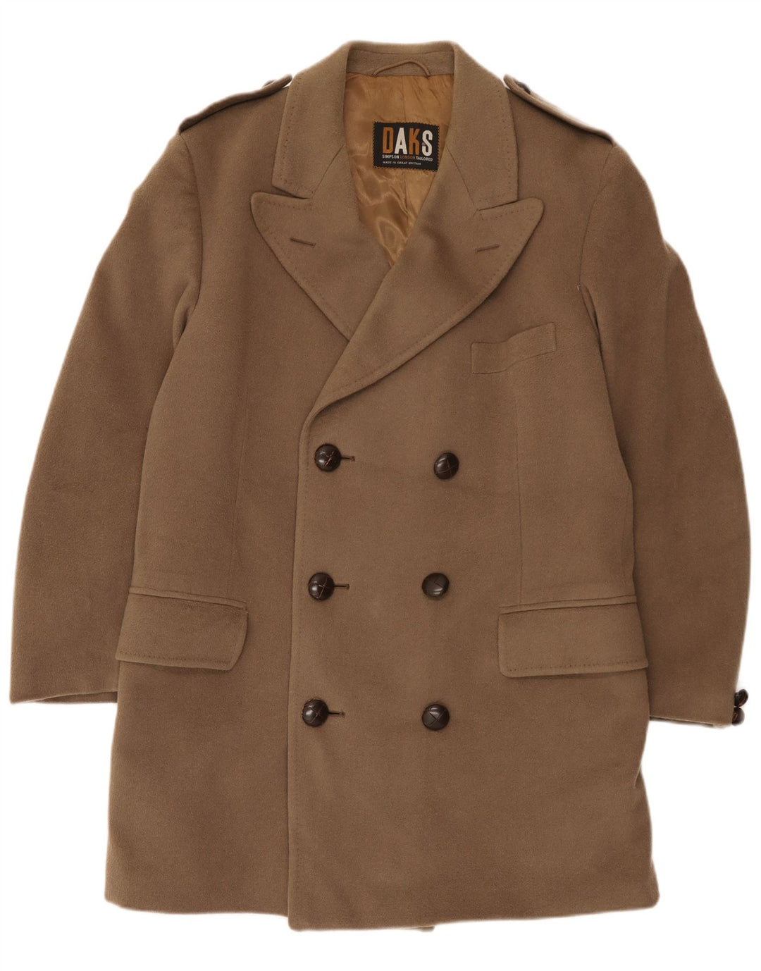 Dacks Herre Militær Dobbeltradet Frakke UK 42 XL Brun Virgin Wool
