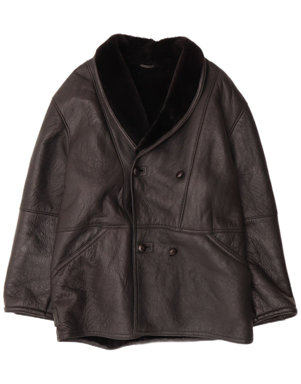 VINTAGE Herre Double Breasted Shearling Jacket IT 58 4XL Sort Shearling