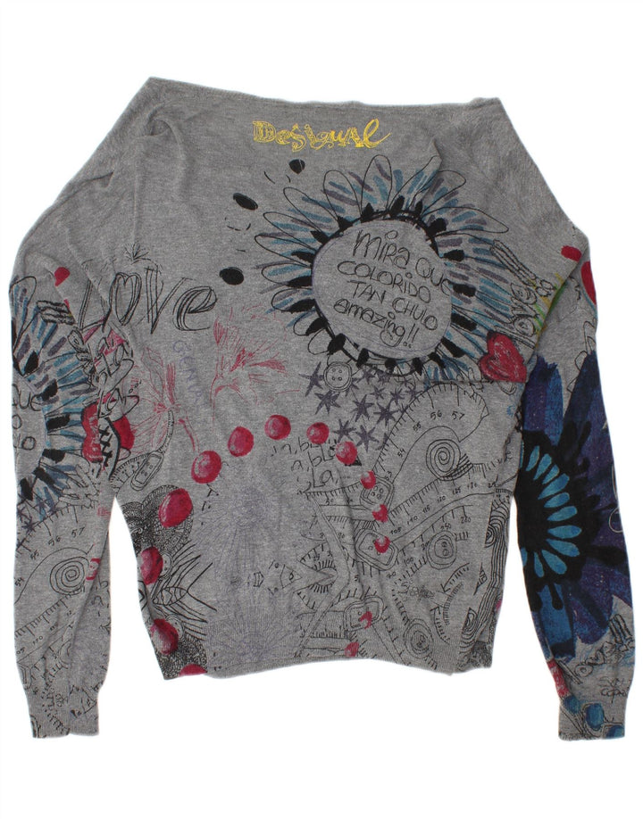 DESIGUAL Grafisk cardigan sweater til kvinder UK 16 Large Grå